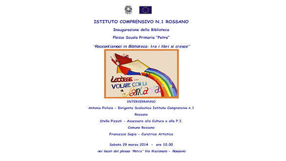 Rossano, sabato 29 inaugurazione della biblioteca scuola primaria