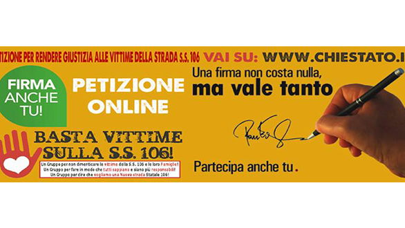 Istituita la petizione online per rendere giustizia alle vittime della SS 106