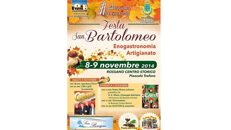 Rossano: San Bartolomeo, al via la festa d'autunno