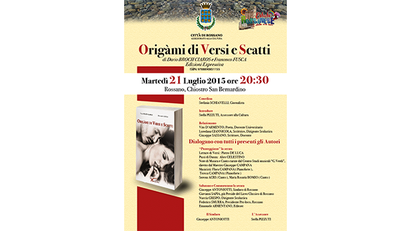 Rossano, martedì 21 appuntamento con la poesia