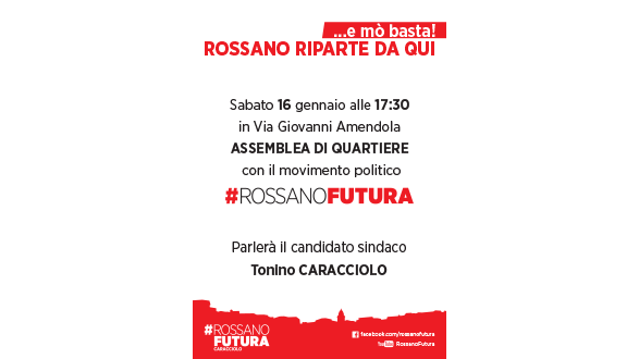 #RossanoFutura, sabato 16 gennaio assemblea di quartiere 