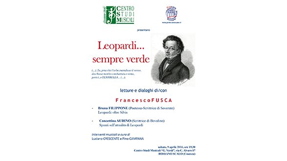 “Leopardi… sempre verde” evento poetico-musicale al CSM G. Verdi 