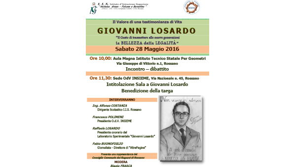 Rossano: Intitolazione Sala alla vittima di mafia Giovanni Losardo