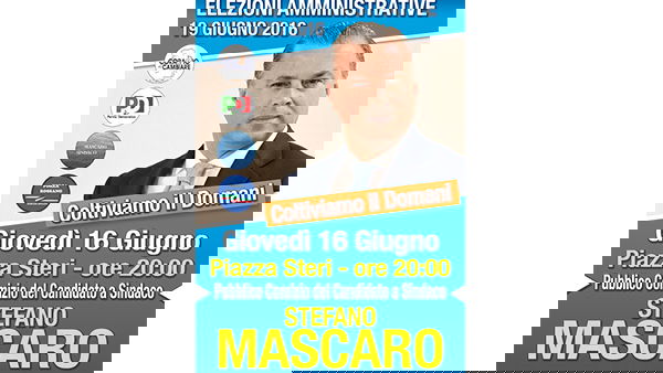 Mascaro: Comizio al centro storico giovedi 16 giugno alle ore 20