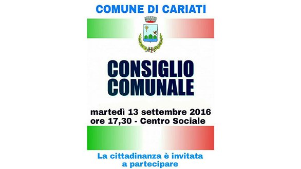 Cariati, Cosentino convoca il 13 settembre il Consiglio comunale.