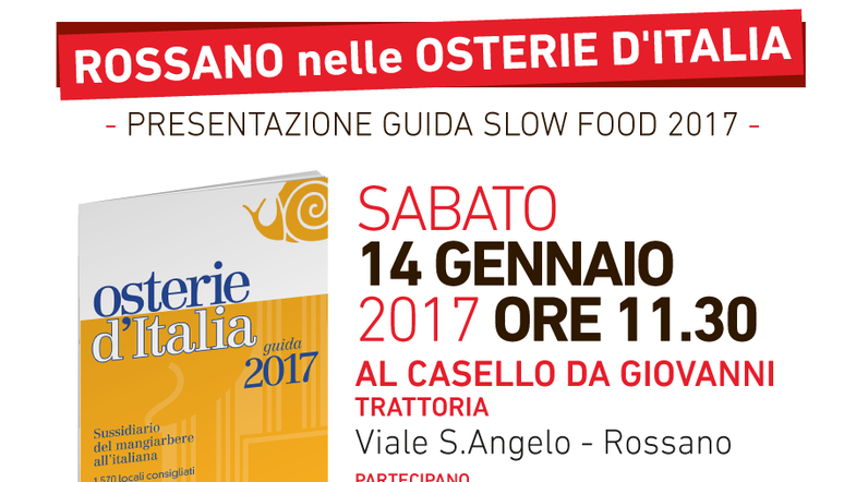 Slow Food, Rossano: oggi alle 11:30 conferenza stampa alla Trattoria 