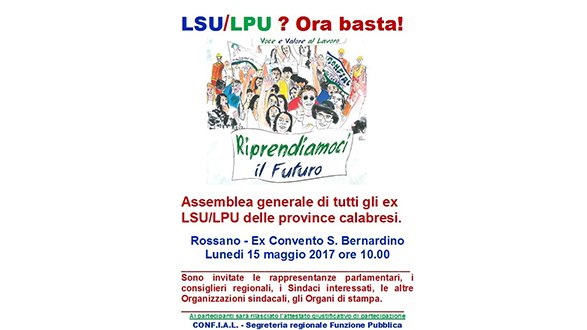Indizione assemblea lavoratori LSU/LPU province calabresi e invito ai Sindaci a partecipare