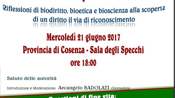 Provincia,Cosenza: mercoledì 21 giugno convegno sul Testamento Biologico