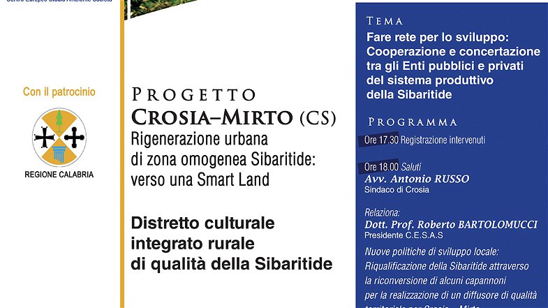 Mirto Crosia: domani meeting al Palateatro su rete fra Enti e sviluppo del territorio
