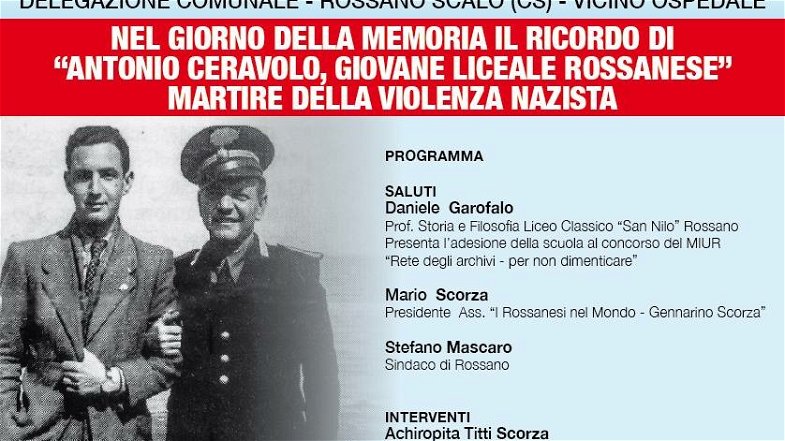 Rossano: nel Giorno della memoria il ricordo di Antonio Ceravolo