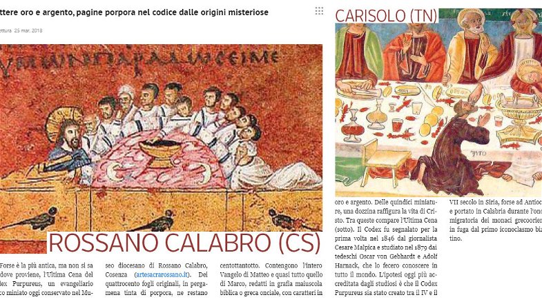 Rossano: ultima cena Codex tavola più antica al mondo?
