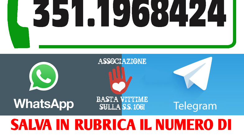 Basta Vittime106: un numero whatsapp per le segnalazioni