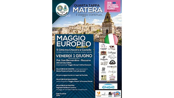 Maggio europeo, venerdì 1° giugno Matera