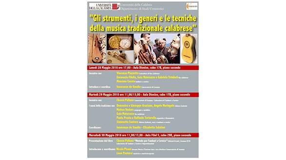 Unical, un seminario dedicato alla musica tradizionale calabrese