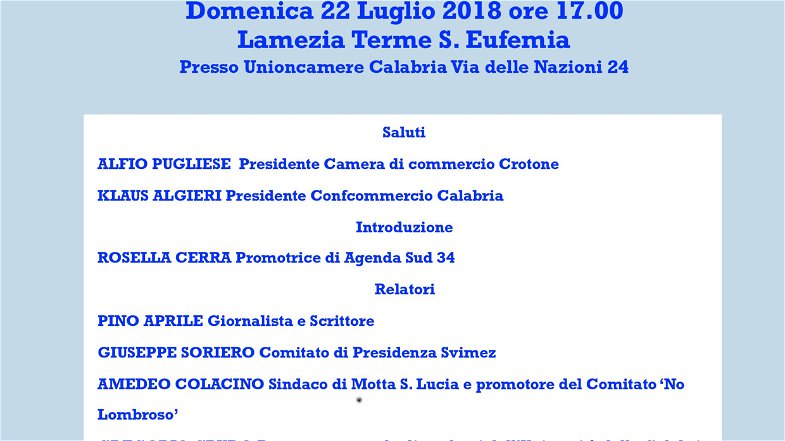 UnionCamere Calabria - agenda Sud: il 22 appuntamento con il ministro Lezzi e Pino Aprile