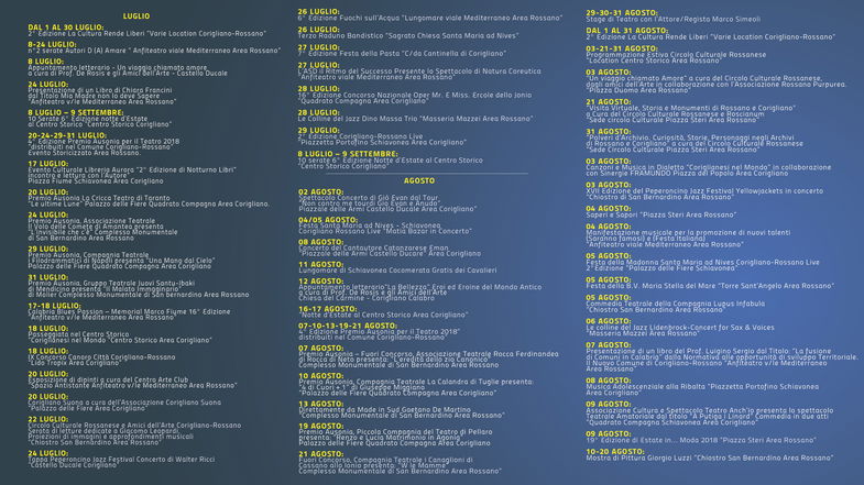 Corigliano-Rossano, Estate 2018: il programma appuntamenti da oggi fino al 29luglio