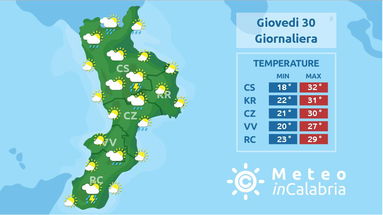 Maltempo: giovedì 30 agosto possibili temporali anche sul versante jonico cosentino