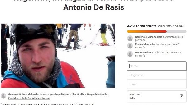 RAGANELLO, petizione medaglia Antonio De Rasis. 3223 firme già depositate in meno di 24 ore