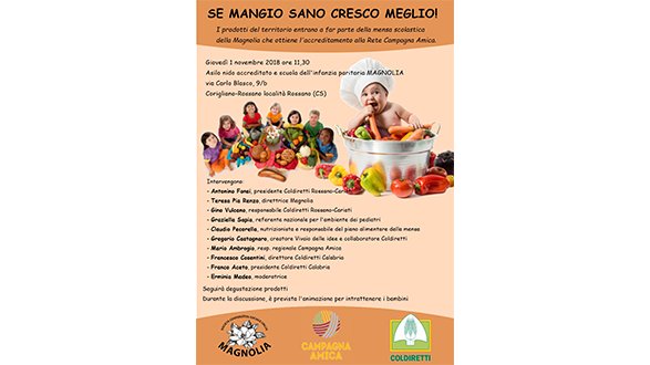 Educazione alimentare nelle scuole, presentazione nuovi piani scuola Magnolia