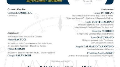 Alla Provincia, il convegno sul Mezzogiorno. Valorizzazione dei tesori e dei talenti nascosti