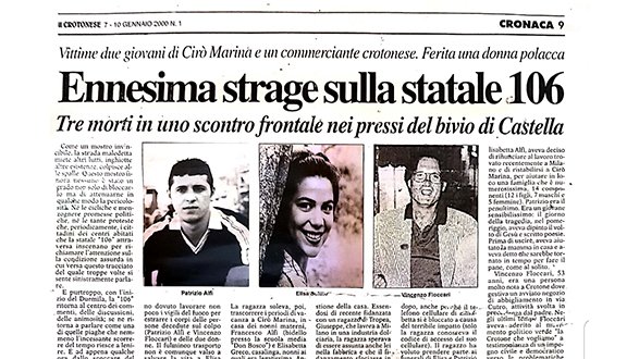 Statale 106, Basta vittime ricorda il tragico incidente in cui morirono Elisa, Patrizio e Vincenzo