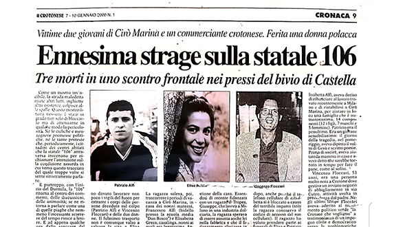 Statale 106, Basta vittime ricorda il tragico incidente in cui morirono Elisa, Patrizio e Vincenzo