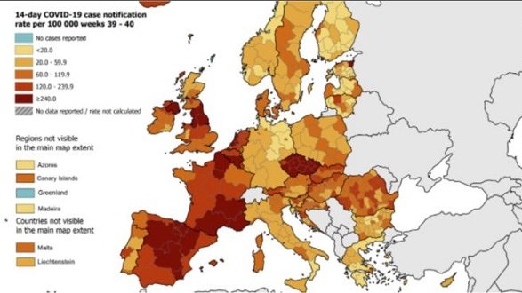Covid, la mappa europea del rischio: la Calabria è la regione più sicura