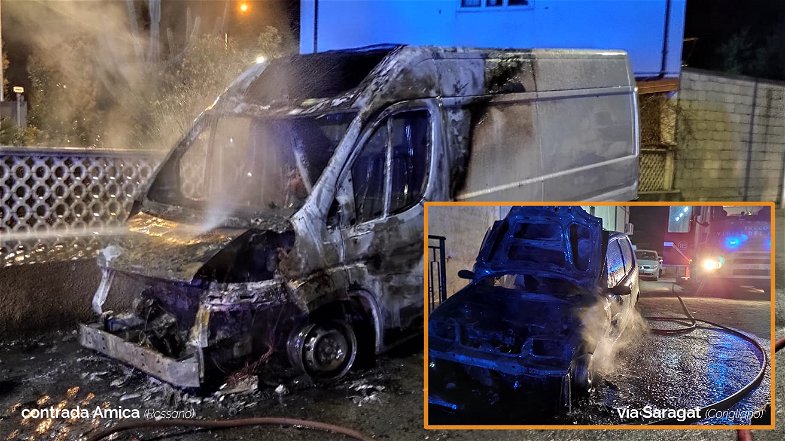 Ancora una notte d'inferno a Corigliano-Rossano: distrutti dalle fiamme un'auto e un furgone