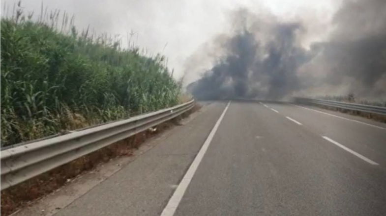 A fuoco i campi di Thurio: momenti di apprensione per chi transitava lungo la Statale 106 -VIDEO