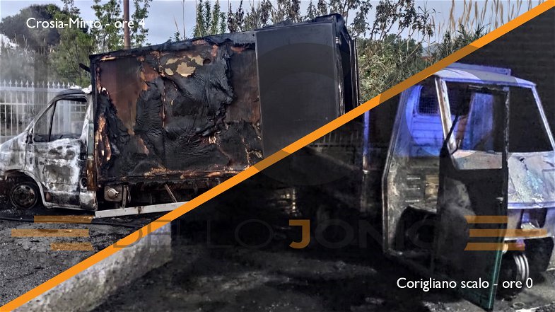 L'anonima incendi colpisce ancora di notte: motocarro e camion in fiamme a Corigliano e Mirto