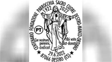 Centenario della parrocchia del Sacro Cuore del Destro, da domani disponibile l'annullo dedicato