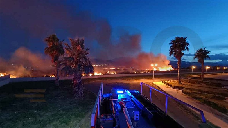 Incendio a ridosso del porto di Schiavonea: a fuoco la vasta area verde attorno alla darsena