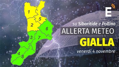 Domani è allerta gialla in tutta la provincia di Cosenza: possibili nubifragi nella Sibaritide-Pollino