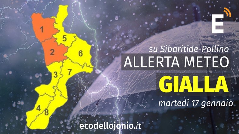 Domani è allerta gialla su Sibaritide-Pollino: vento e pioggia lungo i rilievi montuosi e sul litorale