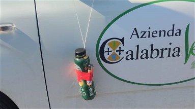 Una bottiglia incendiaria su un mezzo di Calabria Verde