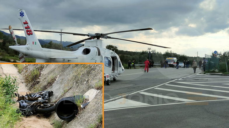 Incidente a Ciminata (Co-Ro), un giovane finisce in un canalone con la moto: interviene l'elisoccorso